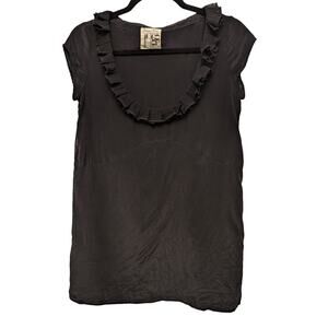 Geren Ford for Barneys New York Silk Blouse Ruffle Scoop Neck Black XS Feminine